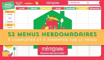 Front cover_52 menus hebdomadaires à compléter et à aimanter sur le frigo