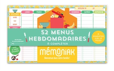 Front cover_52 menus hebdomadaires à compléter et à aimanter sur le frigo
