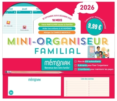 Front cover_Mini-organiseur familial Mémoniak 2026 : 16 mois, de septembre 2025 à décembre 2026