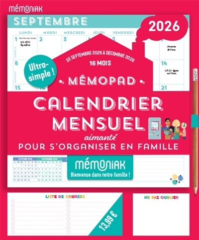 Front cover_Mémopad, calendrier mensuel aimanté Mémoniak 2026