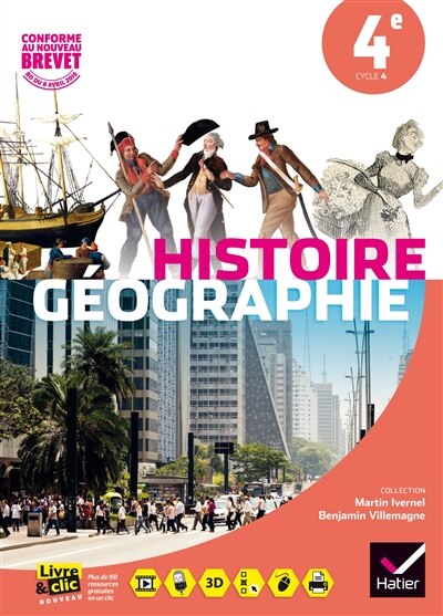 Couverture_Histoire géographie 4e, cycle 4 : conforme au nouveau brevet, BO du 8 avril 2016