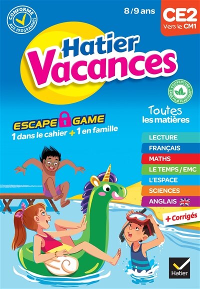 Couverture_Hatier vacances, CE2 vers le CM1, 8-9 ans