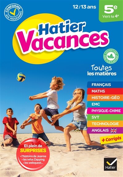 Couverture_Hatier vacances, 5e vers la 4e, 12-13 ans