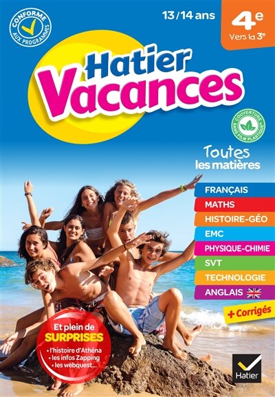 Front cover_Hatier vacances, 4e vers la 3e, 13-14 ans