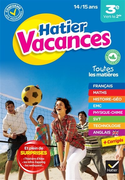 Couverture_Hatier vacances, 3e vers la 2de, 14-15 ans