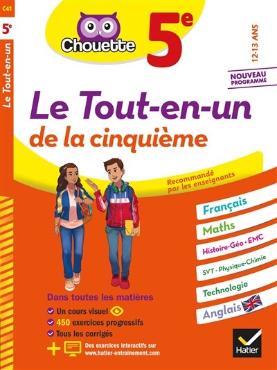 Front cover_Le tout-en-un de la cinquième, 12-13 ans : français, maths, histoire géo, EMC, SVT, physique chimie, technologie, anglais : nouveau programme
