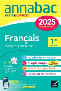 Front cover_Français 1re techno : épreuves écrite & orale : nouveau bac 2025