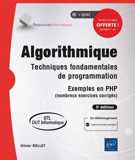 Couverture_Algorithmique : techniques fondamentales de programmation, exemples en PHP (nombreux exercices corrig&eacute;s) : BTS, DUT informatique