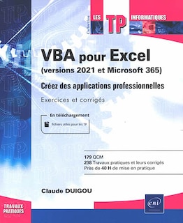 Couverture_VBA pour Excel (versions 2021 et Microsoft 365) : créez des applications professionnelles : exercices et corrigés