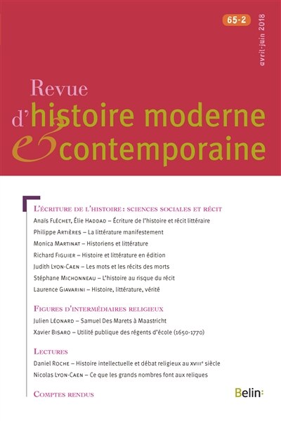 Front cover_Revue d'histoire moderne et contemporaine, n°65-2