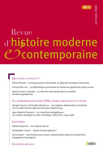 Front cover_Revue d'histoire moderne et contemporaine, n°69-2. Que fait la police ? ; La modernisation post-1945, entre idéologie et utopie