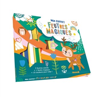 Couverture_Mon coffret feutres magiques : Avec des stickers, des motifs et un livre de coloriage ! 5 feutres colorés + 1 feutre magique = 10 co