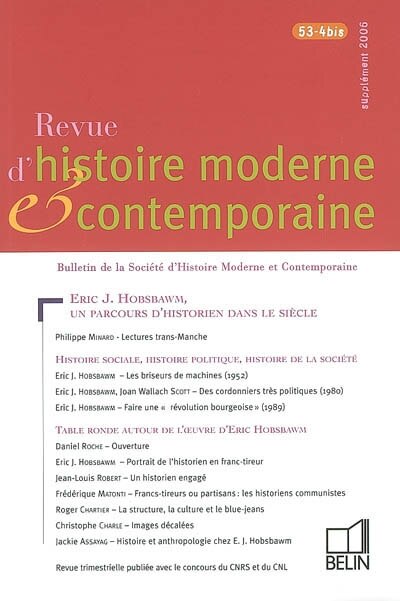 Couverture_Revue d'histoire moderne et contemporaine, n°53-4 bis. Eric J. Hobsbawm, un parcours d'historien dans le siècle