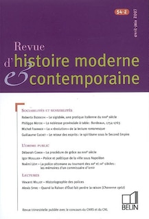 Couverture_Revue d'histoire moderne et contemporaine, n°54-2. Sociabilités et sensibilités
