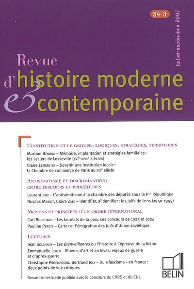 Front cover_Revue d'histoire moderne et contemporaine, n°54-3