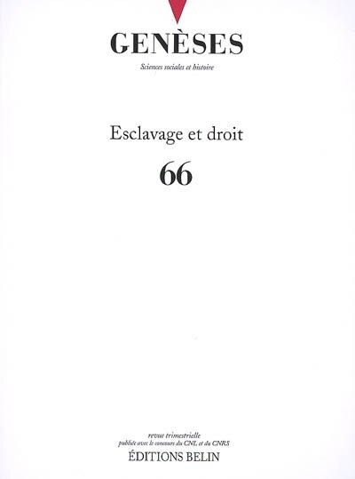 Couverture_Genèses, n°66. Esclavage et droit