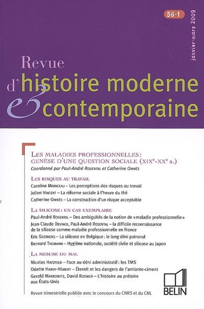 Front cover_Revue d'histoire moderne et contemporaine, n°56-1. Les maladies professionnelles, genèse d'une question sociale (XIXe-XXe siècles)