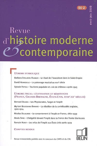 Front cover_Revue d'histoire moderne et contemporaine, n°56-2. L'ordre fiscal, légitimation et résistances : France, Grande-Bretagne, États-Unis, XVIIIe-XXe siècles