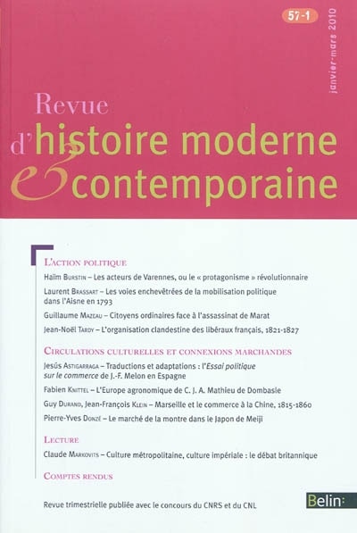 Couverture_Revue d'histoire moderne et contemporaine, n°57-1