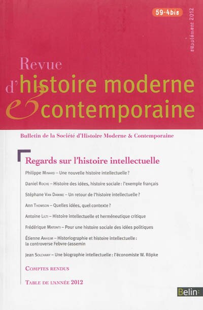 Front cover_Revue d'histoire moderne et contemporaine, n°59-4 bis. Regards sur l'histoire intellectuelle