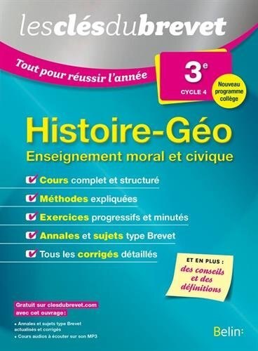 Couverture_Histoire géo, enseignement moral et civique 3e, cycle 4 : nouveau programme collège