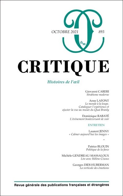 Front cover_Critique, n°893. Histoires de l'oeil
