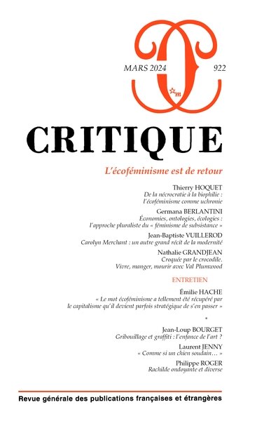 Front cover_Critique, n°922. L'écoféminisme est de retour