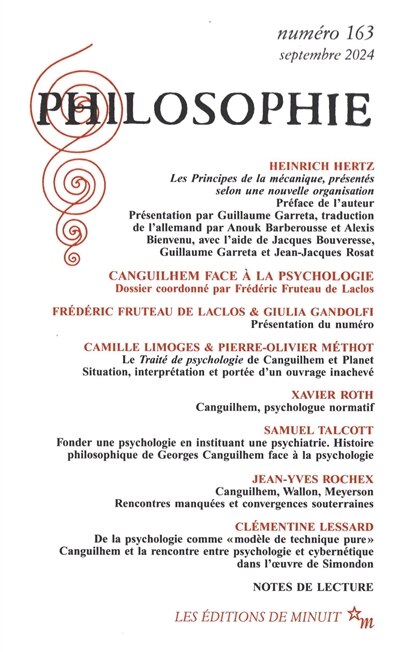 Couverture_Philosophie, n°163. Canguilhem face à la psychologie
