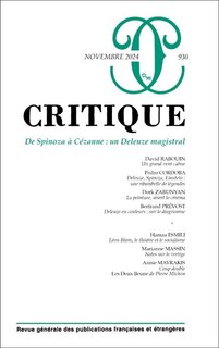 Front cover_Critique, n°930. De Spinoza à Cézanne : un Deleuze magistral