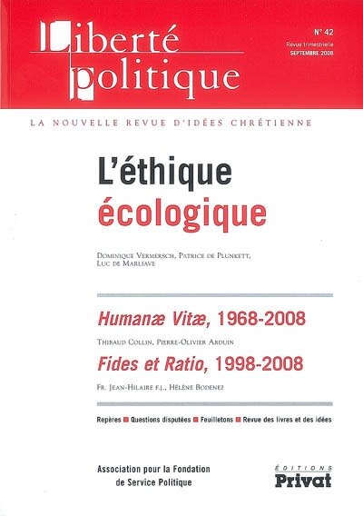Front cover_Liberté politique, n°42. L'éthique écologique