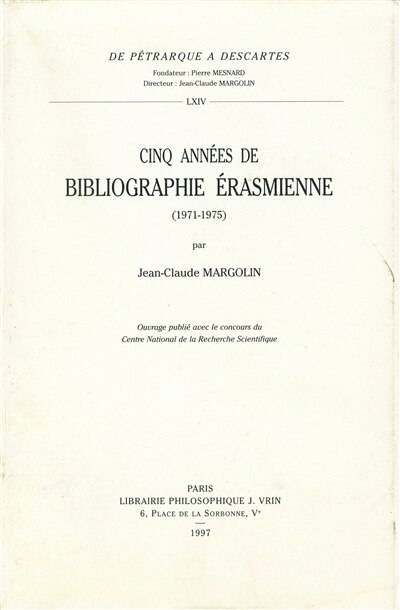 Front cover_Cinq ann&eacute;es de bibliographie &eacute;rasmienne