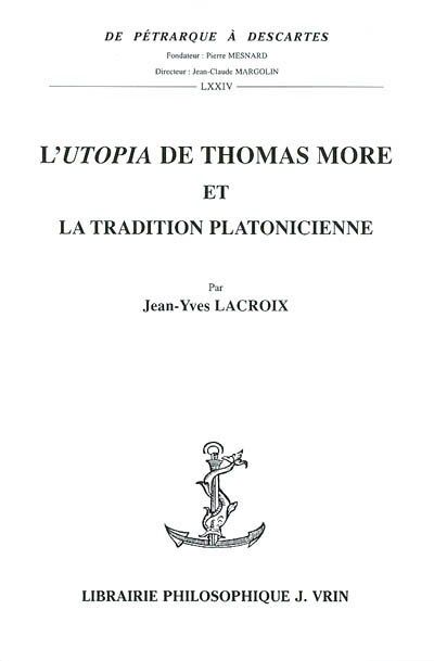 Front cover_L' Utopia de Thomas More et la tradition platonicienne