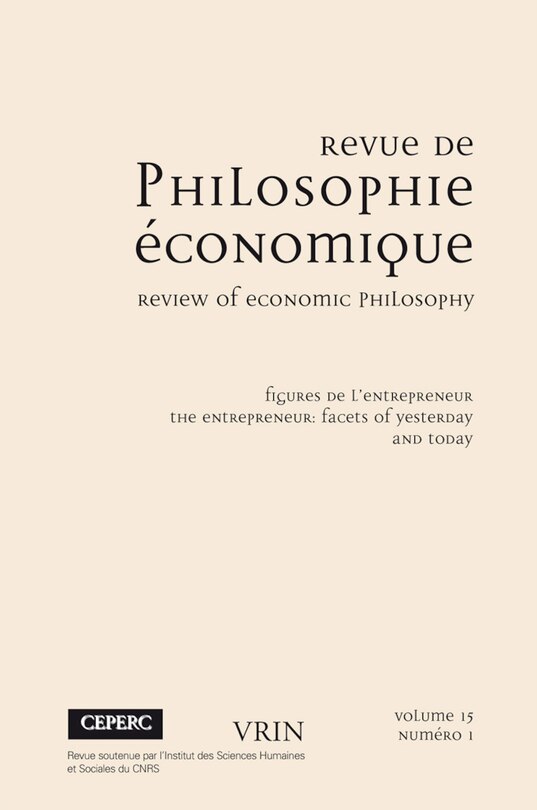 Couverture_Revue de philosophie économique, v. 15, no 01