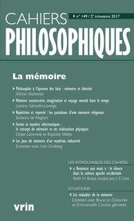 Front cover_Cahiers philosophiques, n°149. La mémoire