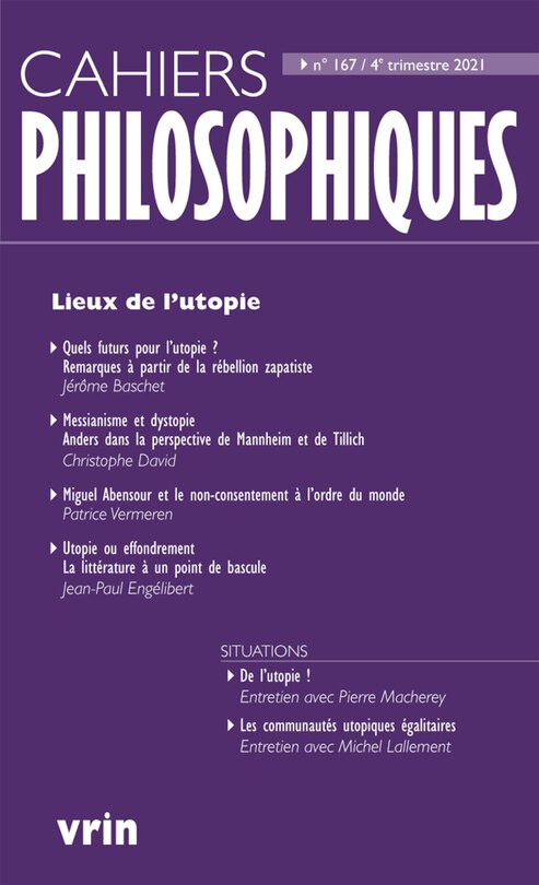 Front cover_Cahiers philosophiques, n°167. Lieux de l'utopie
