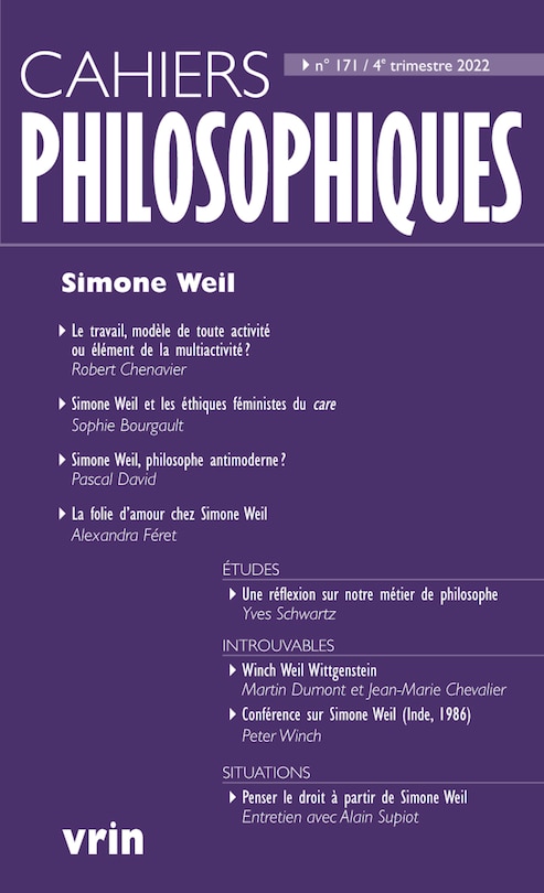 Cahiers philosophiques, no 171: Simone Weil
