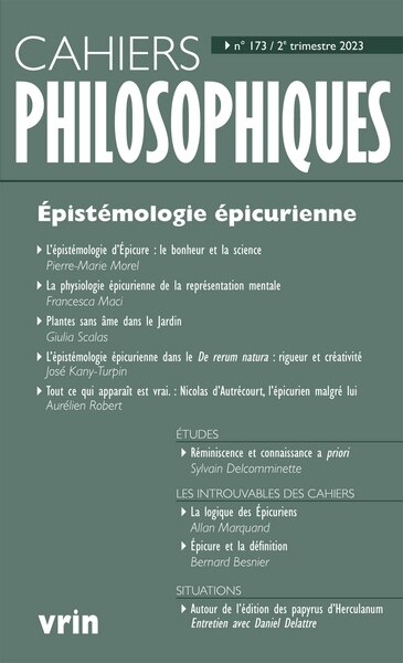 Cahiers philosophiques, no 173: Épistémologie épicurienne