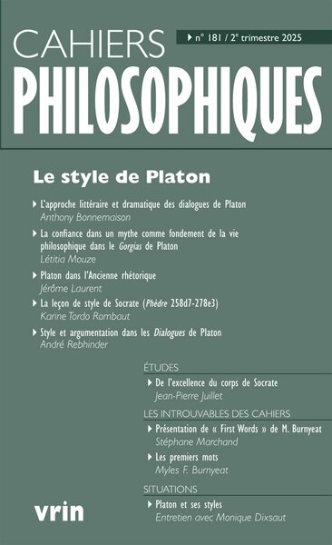 Couverture_Cahiers philosophiques, n°181. Le style de Platon