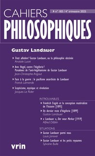 Couverture_Cahiers philosophiques, n&deg;183. Gustav Landauer