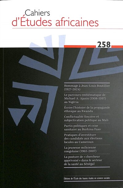 Front cover_Cahiers d'études africaines, n°258
