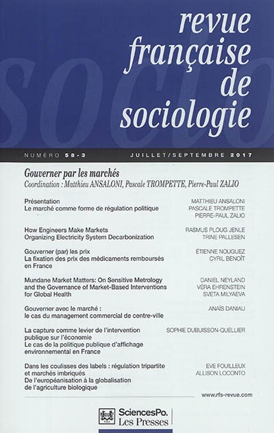 Front cover_Revue française de sociologie, n°58-3. Gouverner par les marchés