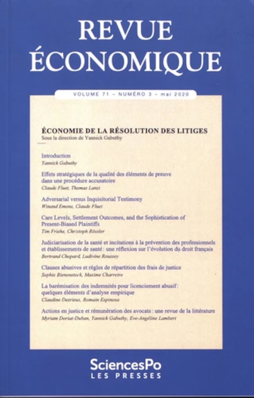 Front cover_Revue économique 71-3, mai 2020