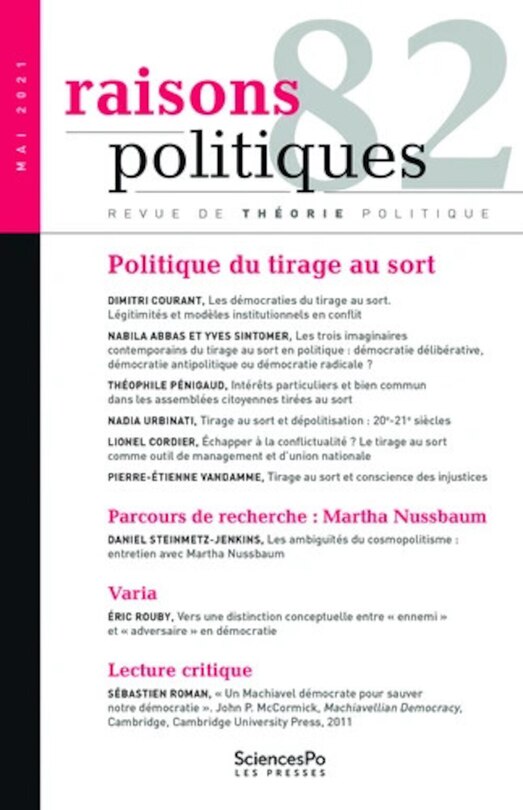 Raisons politiques 82, mai 2021: Politique du tirage au sort