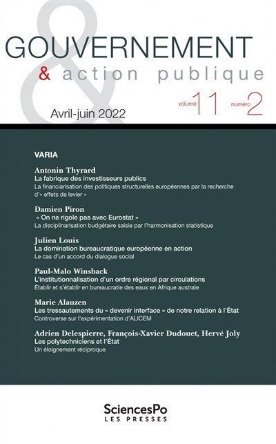 Front cover_Gouvernement & action publique, n&deg;11-2. Varia
