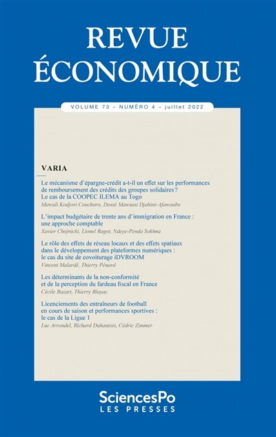 Front cover_Revue économique 73-4, juillet 2022