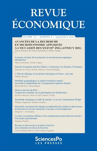 Front cover_Revue économique 73-5, septembre 2022