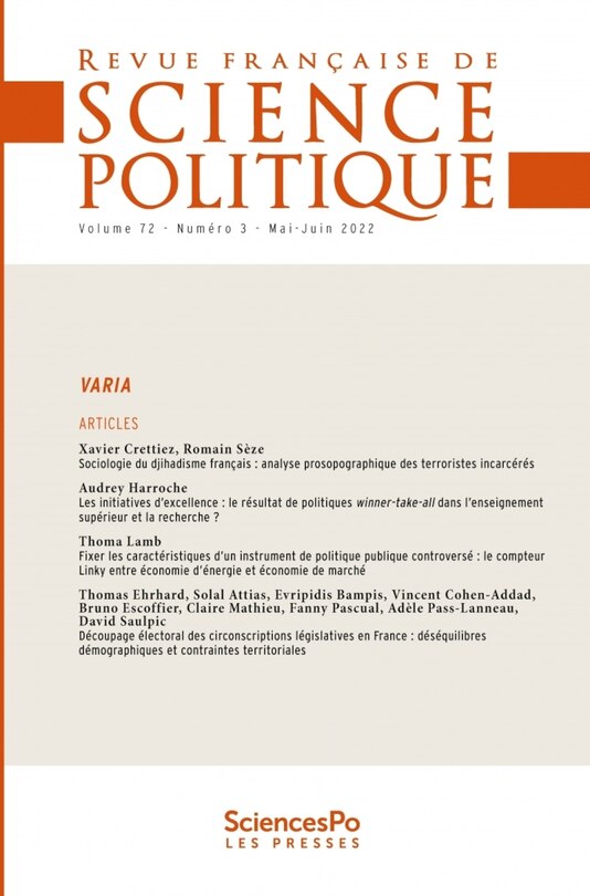 Front cover_Revue française de science politique, n°72-3
