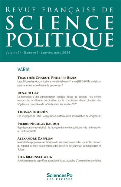 Front cover_Revue française de science politique, n°74-1. Varia