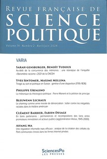 Front cover_Revue française de science politique, n°74-2. Varia