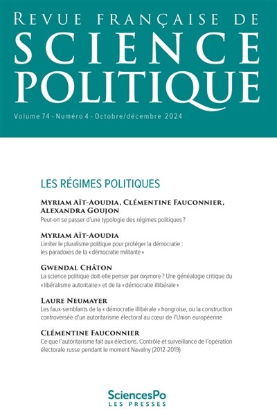 Front cover_Revue française de science politique, n°74-4. Les régimes politiques